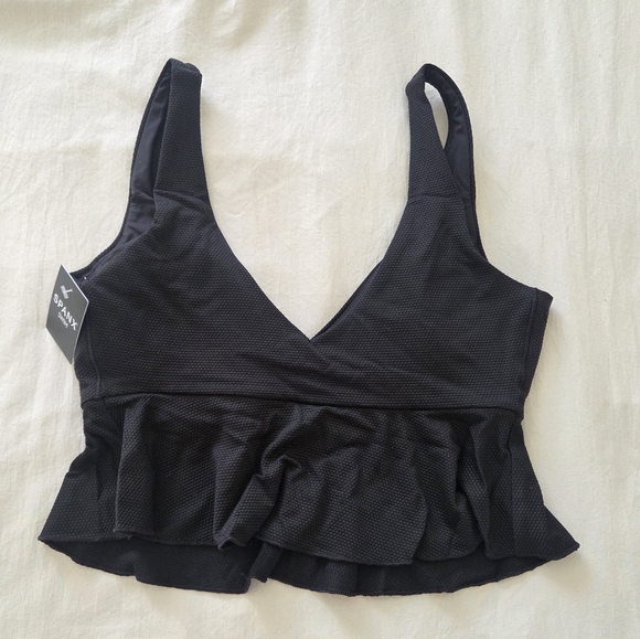 Spanx Swim Pique Longline Flounce Top In Very Black Size Small - Picture 2 of 6